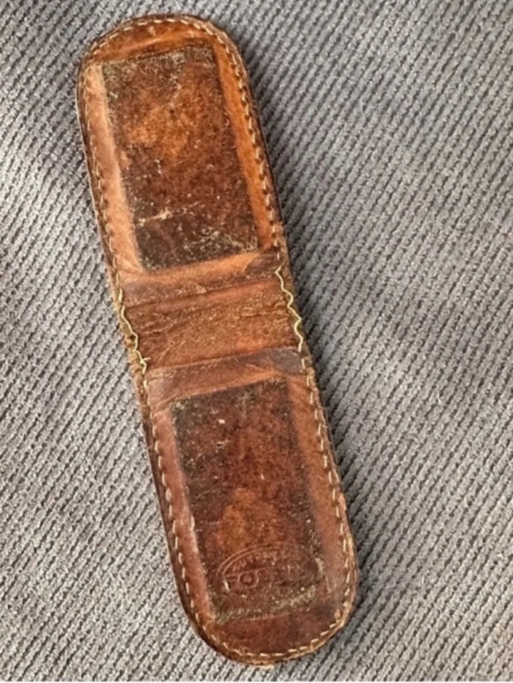 Vintage Fossil leather magnetic money clip golf classic used